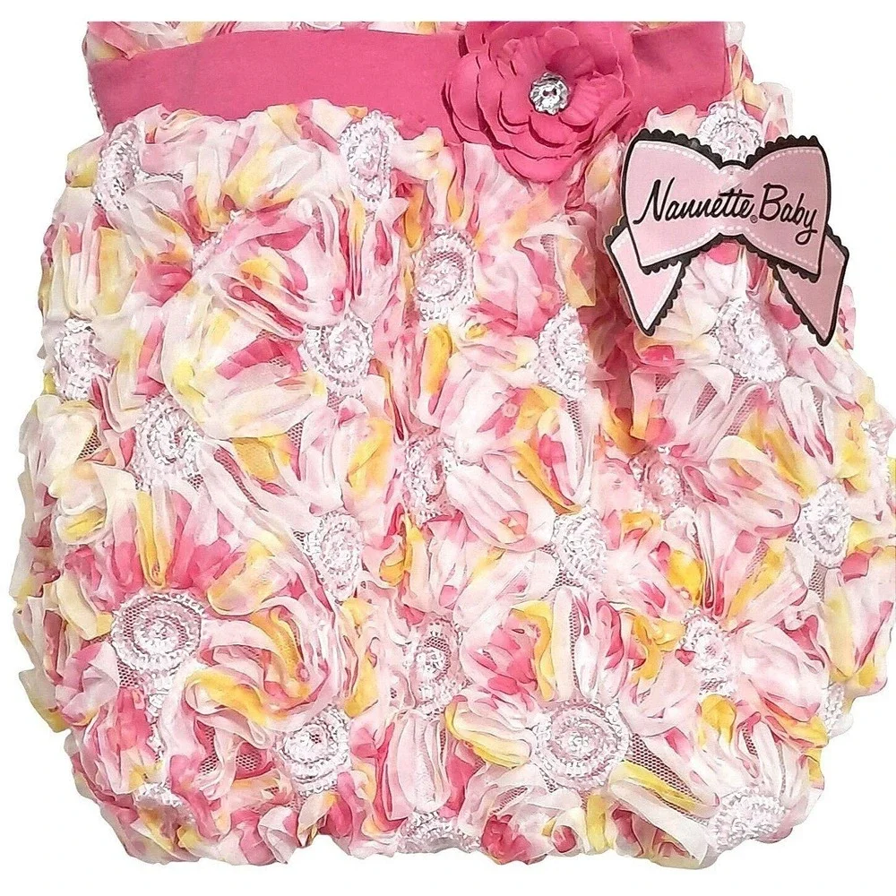Floral Nannette Baby Romper Baby Girls‎ 0/3M Pink 3D Rosette Lace Trim